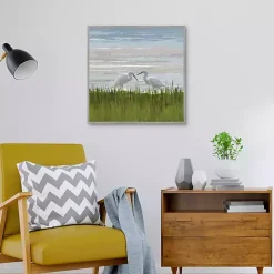 Egret Meeting Framed Canvas Art Print