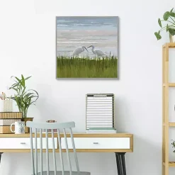 Egret Meeting Framed Canvas Art Print