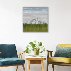 Egret Meeting Framed Canvas Art Print