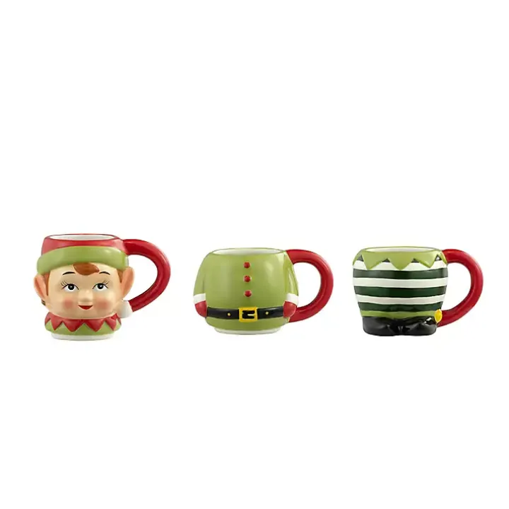 Elf Christmas Mugs, Set of 3