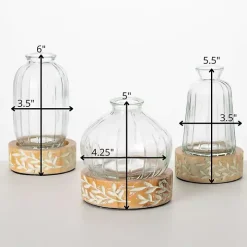Embossed Wood and Glass Vases, Set of 3