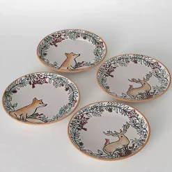 Embossed Woodland Christmas Snack Plates, Set of 4
