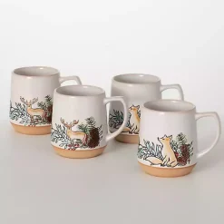 Embossed Woodland Christmas Mugs, Set of 4