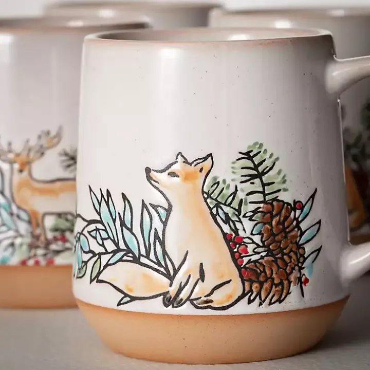 Embossed Woodland Christmas Mugs, Set of 4