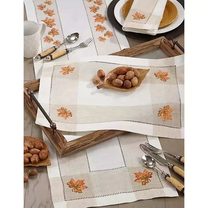 Embroidered Autumn Leaves Table Runner