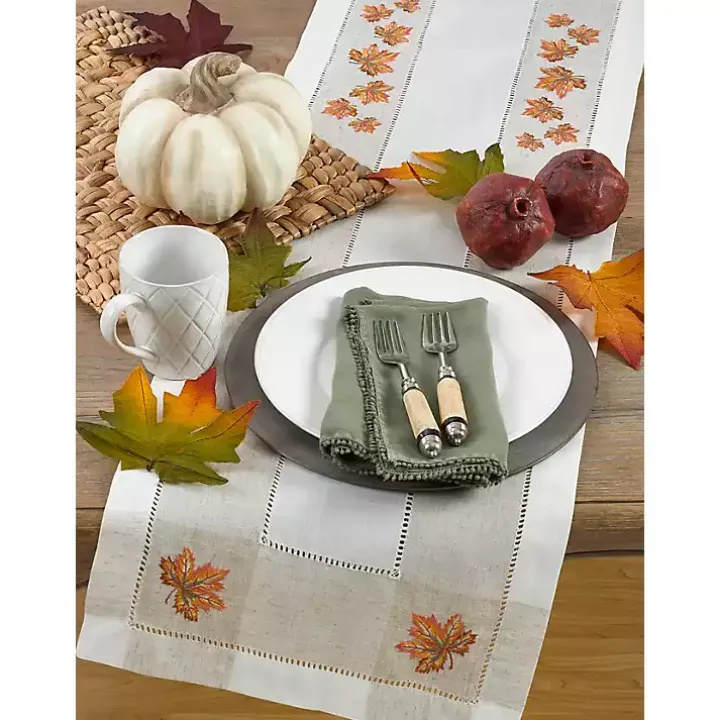 Embroidered Autumn Leaves Table Runner