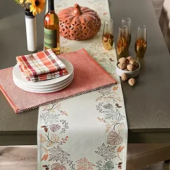 Embroidered Autumn Leaves Table Runner, 108 in.