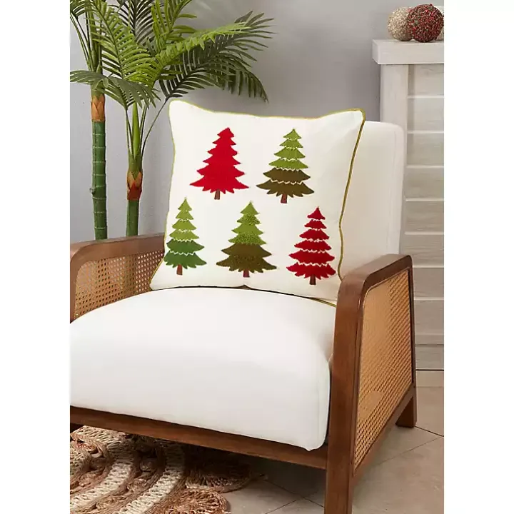 Embroidered Christmas Trees Pillow