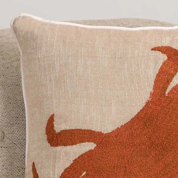 Embroidered Crab Chambray Pillow