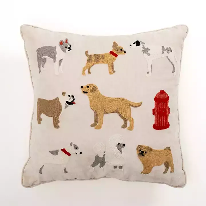 Embroidered Dogs Chenille Pillow
