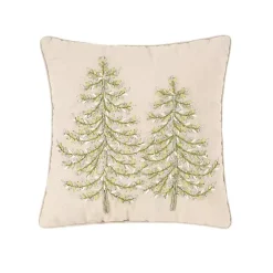 Embroidered Evergreens Throw Pillow