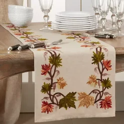 Embroidered Fall Leaf Border Table Runner
