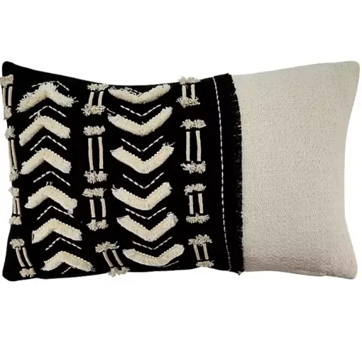 Embroidered Geo Black and White Lumbar Pillow