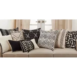 Embroidered Geo Black and White Lumbar Pillow