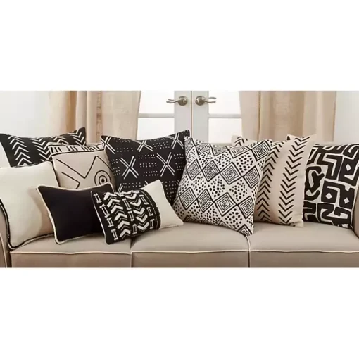 Embroidered Geo Black and White Lumbar Pillow