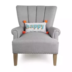 Embroidered Happy Pom Pom Lumbar Pillow