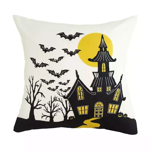 Embroidered Haunted House Pillow