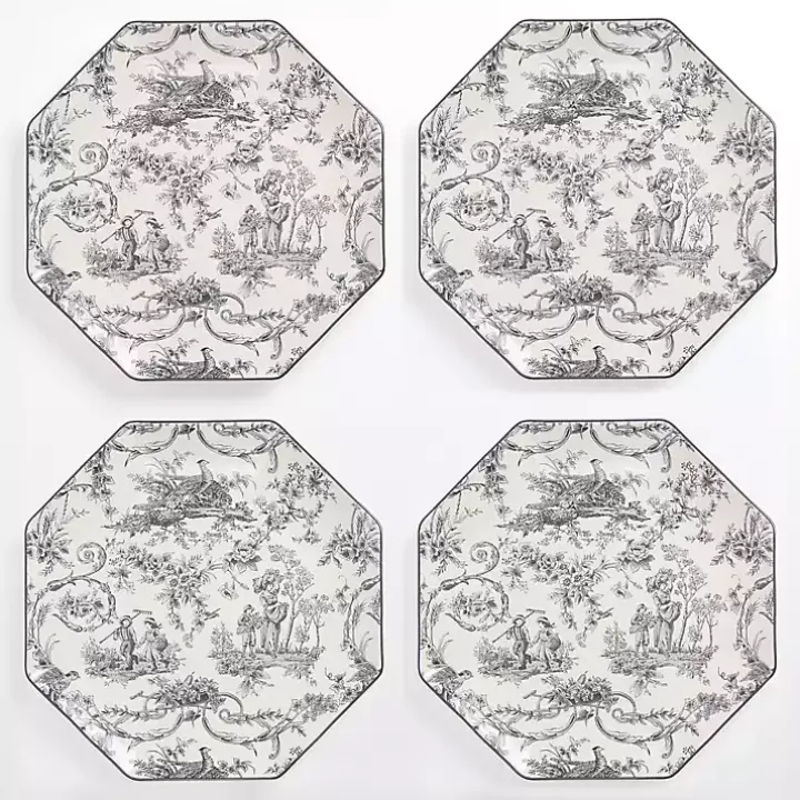 Emery Black Toile Dinner Plates, Set of 4