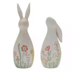 Etched Floral Bunny Statues, Set of 2