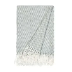 Eucalyptus Green Herringbone Throw with Fringe