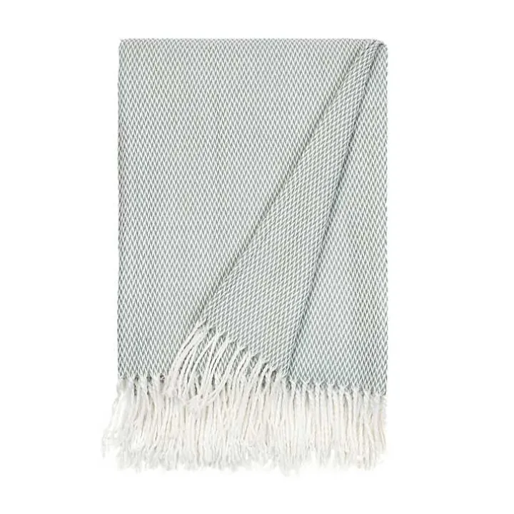 Eucalyptus Green Herringbone Throw with Fringe