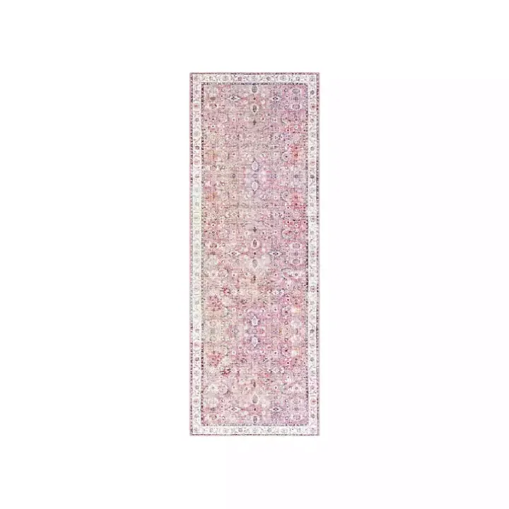 Faded Rouge Bordered Flatweave Runner, 2x7