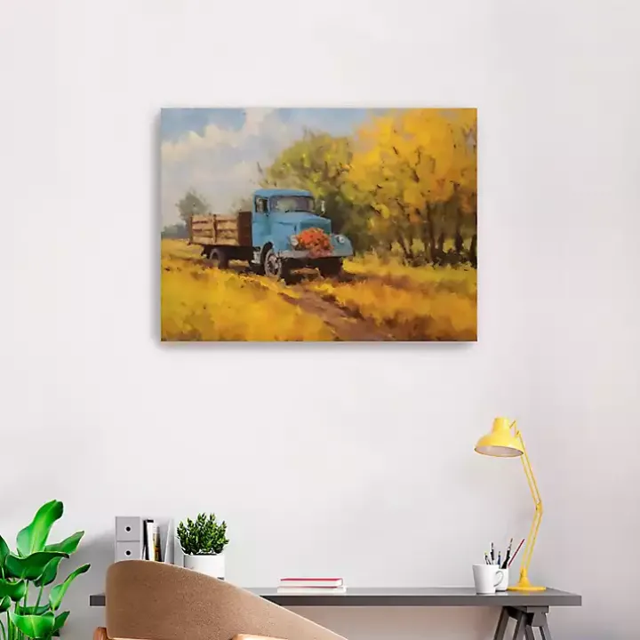 Fall Truck in Field Canvas Art Print, 32x24 in.