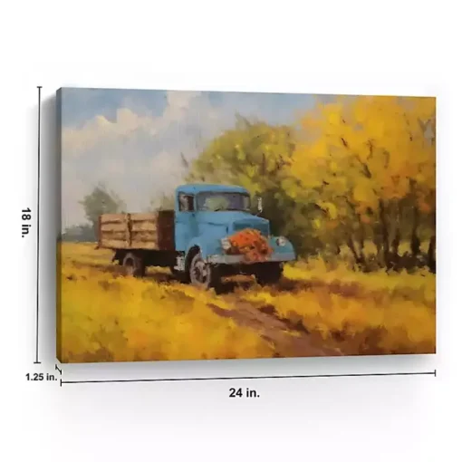 Fall Truck in Field Canvas Art Print, 24x18 in.