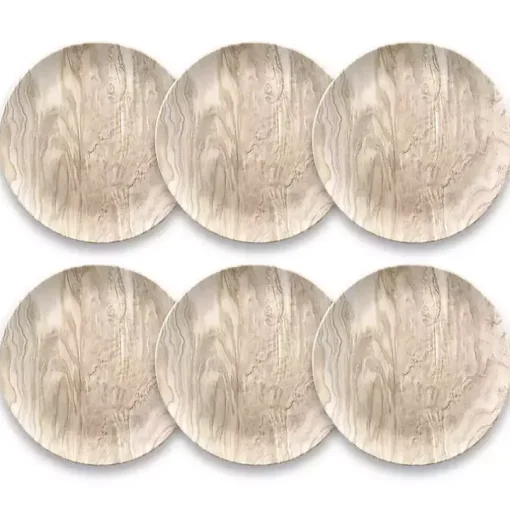 Faux Wood Melamine Salad Plates, Set of 6