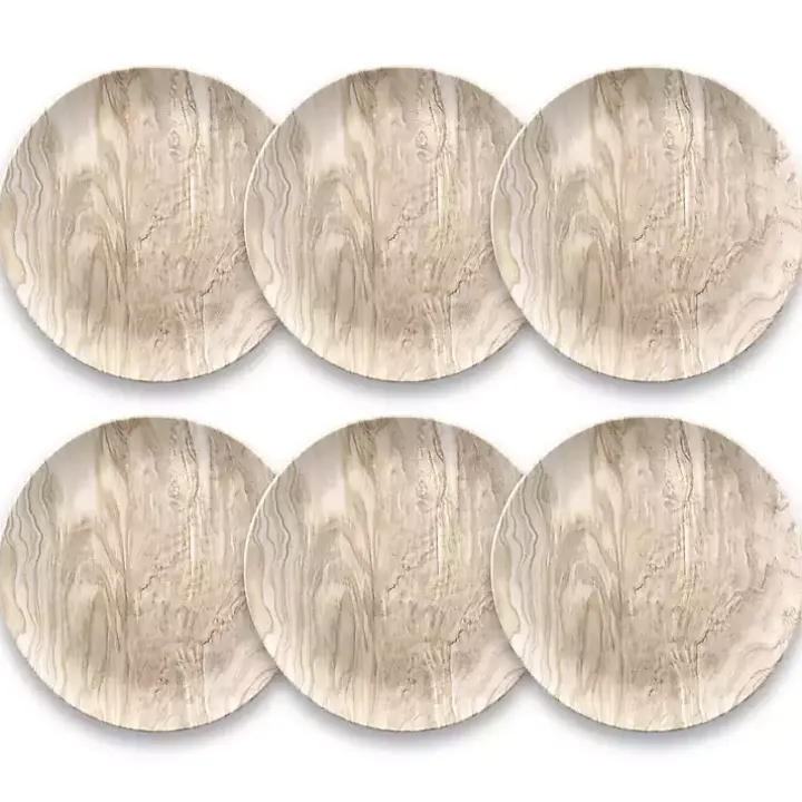 Faux Wood Melamine Salad Plates, Set of 6
