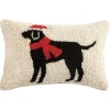 Festive Black Lab Hooked Wool Lumbar Pillow