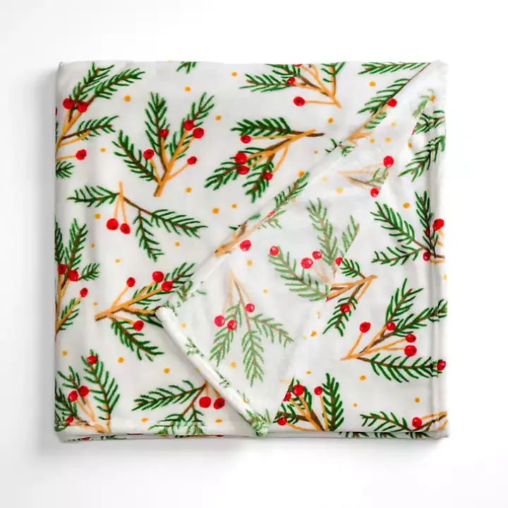 Festive Holly Plush Throw