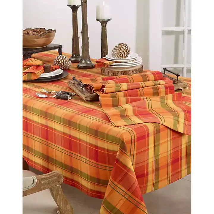 Fire Orange Plaid Harvest Napkins, Set of 4