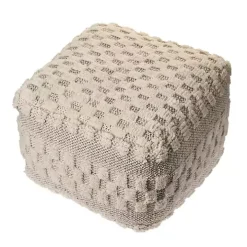Flatweave Tufted Checker Wool Pouf