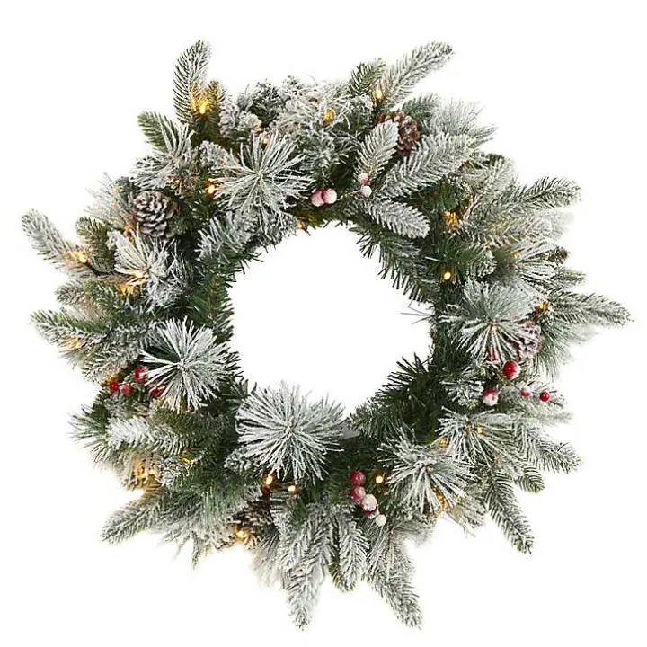 Flocked Evergreen and Mixed Berry LED Wreath