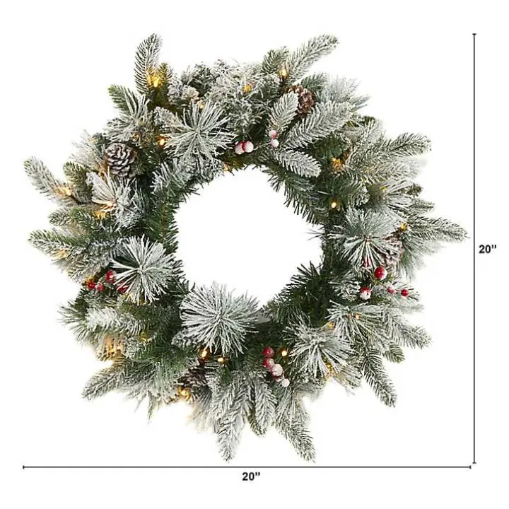 Flocked Evergreen and Mixed Berry LED Wreath