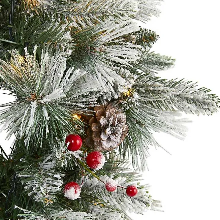 Flocked Evergreen and Mixed Berry LED Wreath