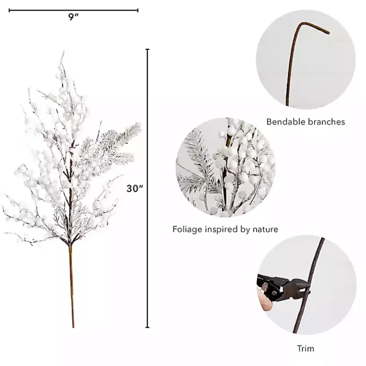 Flocked Holly Berry Stems, Set of 3