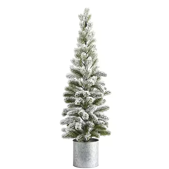 Flocked Pine Tree in Tin Can Planter