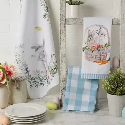 Floral and Easter Bunnies Dish Towels, Set of 3