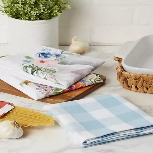Floral and Easter Bunnies Dish Towels, Set of 3
