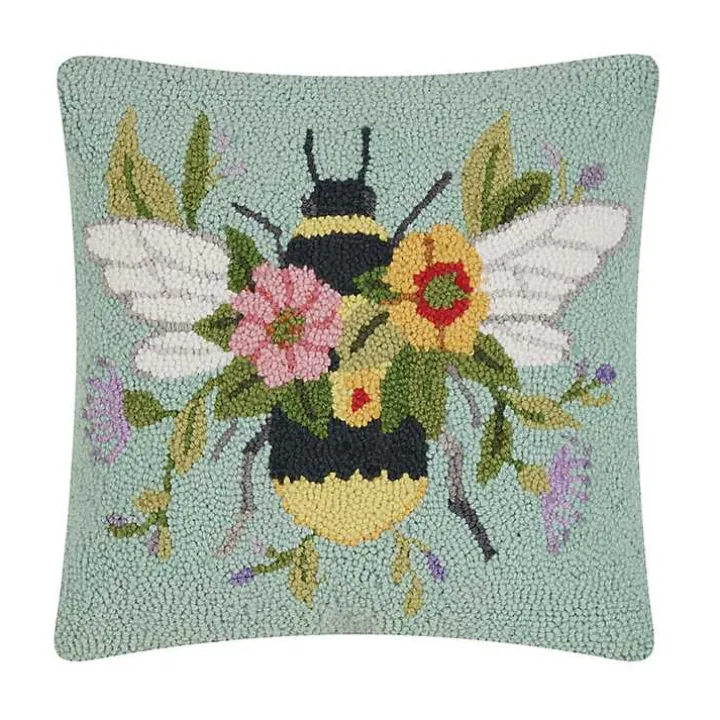 Floral Bee Hooked Throw Pillow
