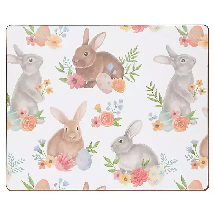 Floral Bunnies Hardboard Placemats, Set of 6