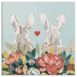 Floral Bunny Couple Canvas Art Print