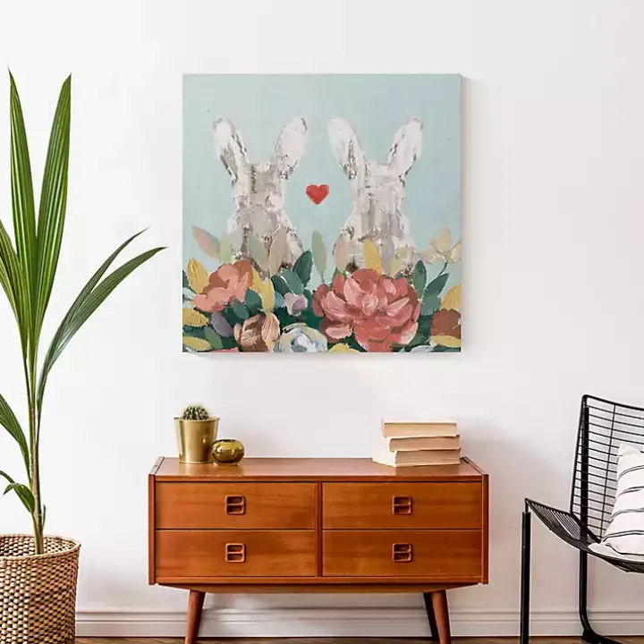 Floral Bunny Couple Canvas Art Print