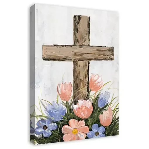 Floral Easter Cross Canvas Art Print