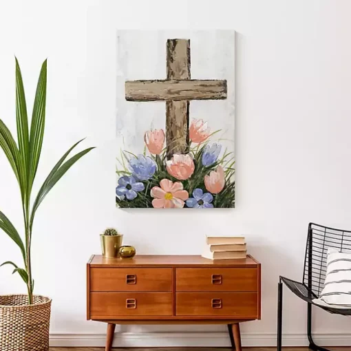 Floral Easter Cross Canvas Art Print