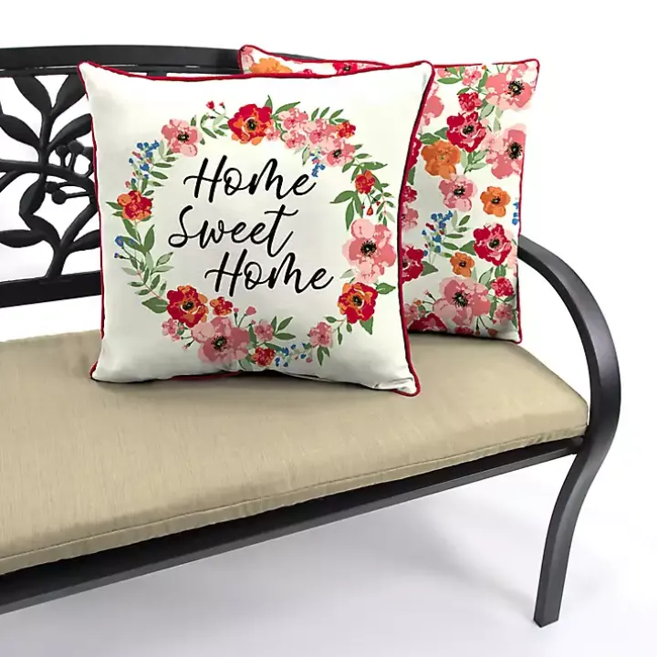 Floral Home Sweet Home Outdoor Pillow