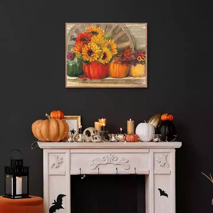 Floral Pumpkins Framed Canvas Art Print