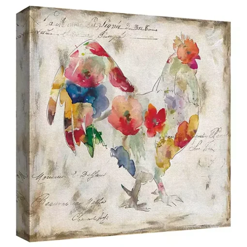 Flowered Chicken Canvas Art Print, Set of 2